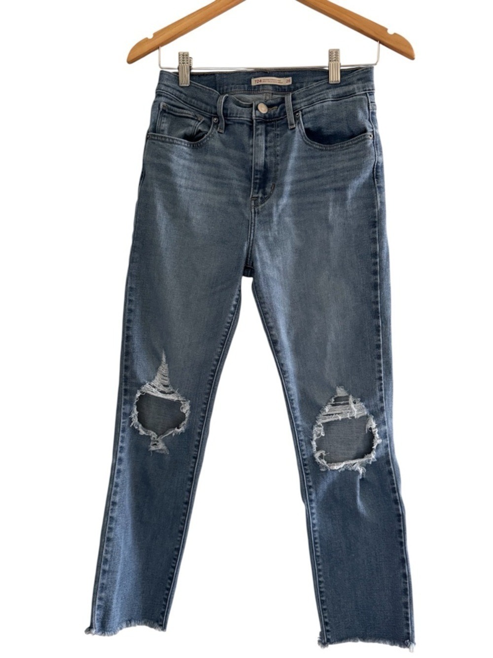 Levi's 724 High Rise Straight Crop Distressed Jeans Size 28